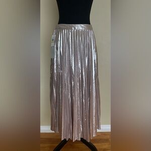 New Metallic Pleated Midi Skirt